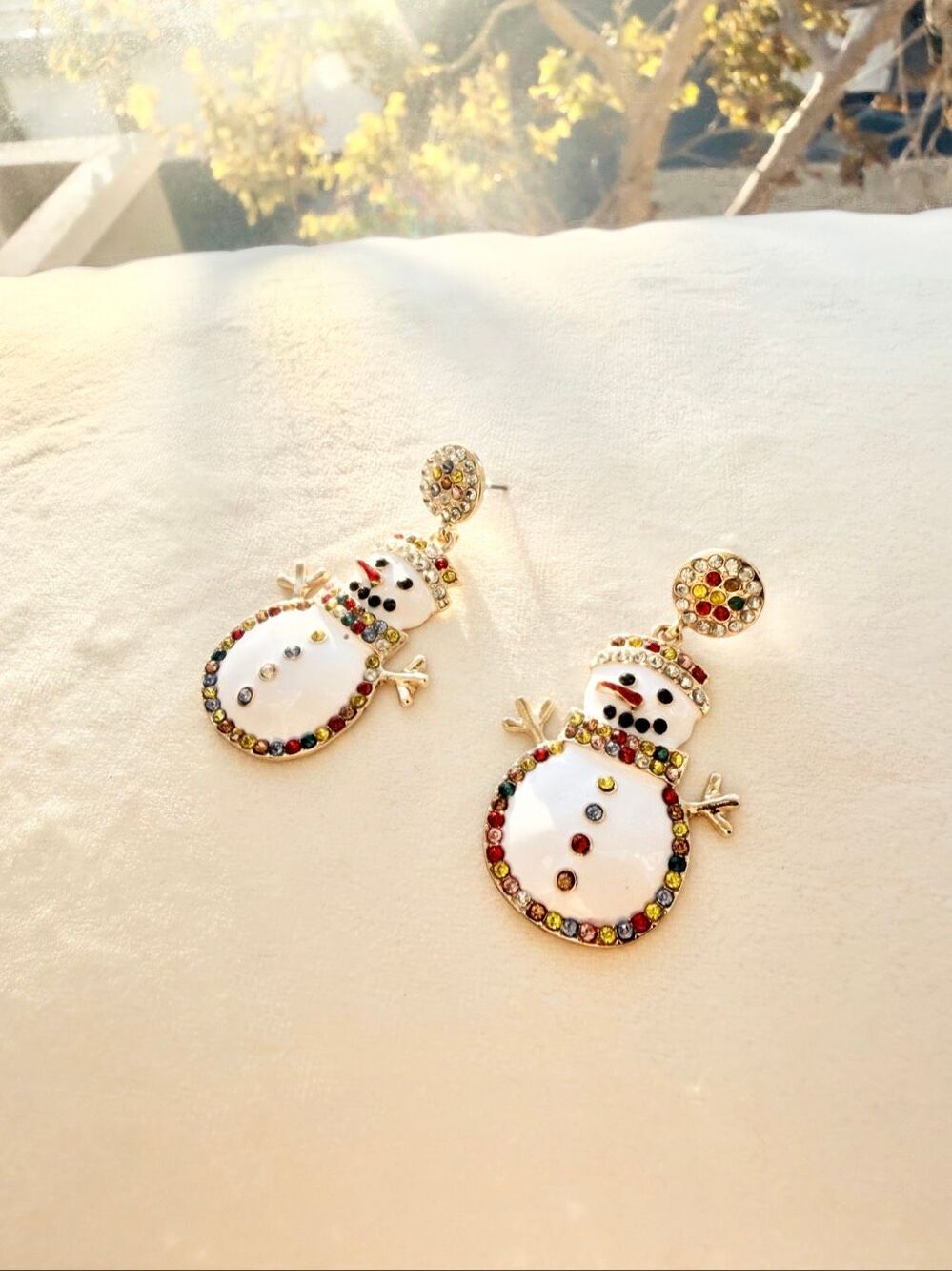 Christmas Snowman Rhinestone Drop Earrings Multicolor Holiday